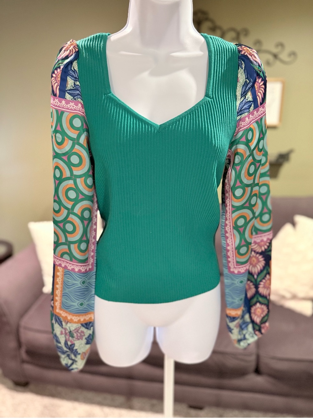 Bailey 44 Teal Ribbed Knit Top